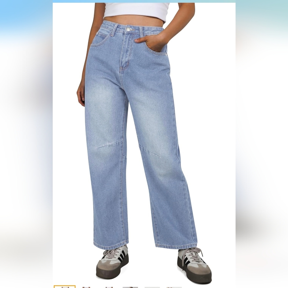 NWT TQD Women's Baggy Boyfriend Straight Leg High Waisted With Back Buckle Jeans